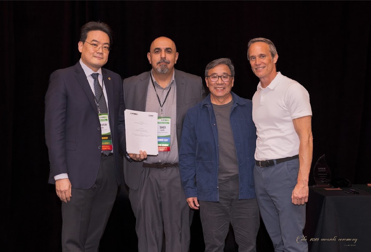 Left to right: CELA Past President Jun-Hyun Kim, CELA President Taner R. Ozdil, CLARB President Joel Kurokawa and CLARB CEO Matt Miller at the CELA Annual Meeting March 28, 2025.