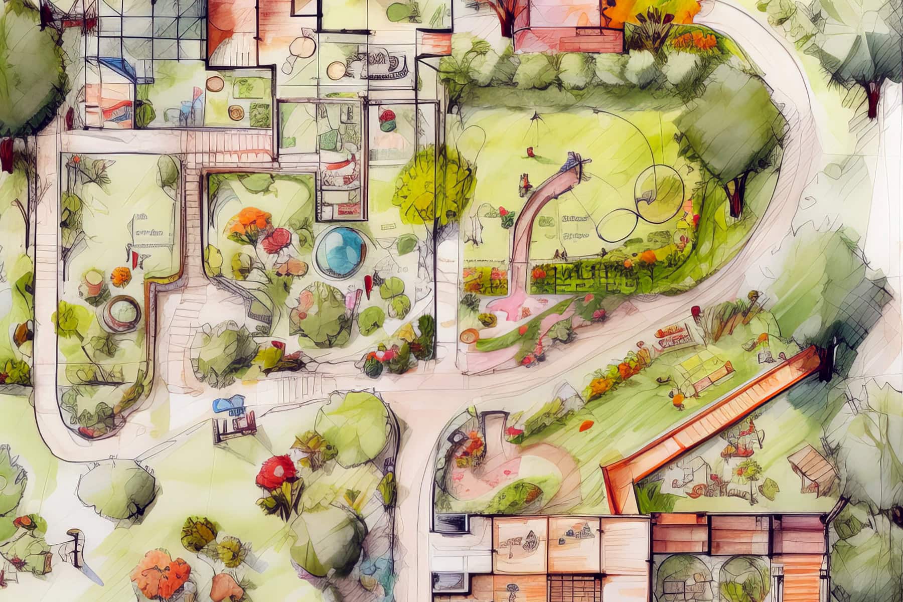 Top view of landscape plan drawing