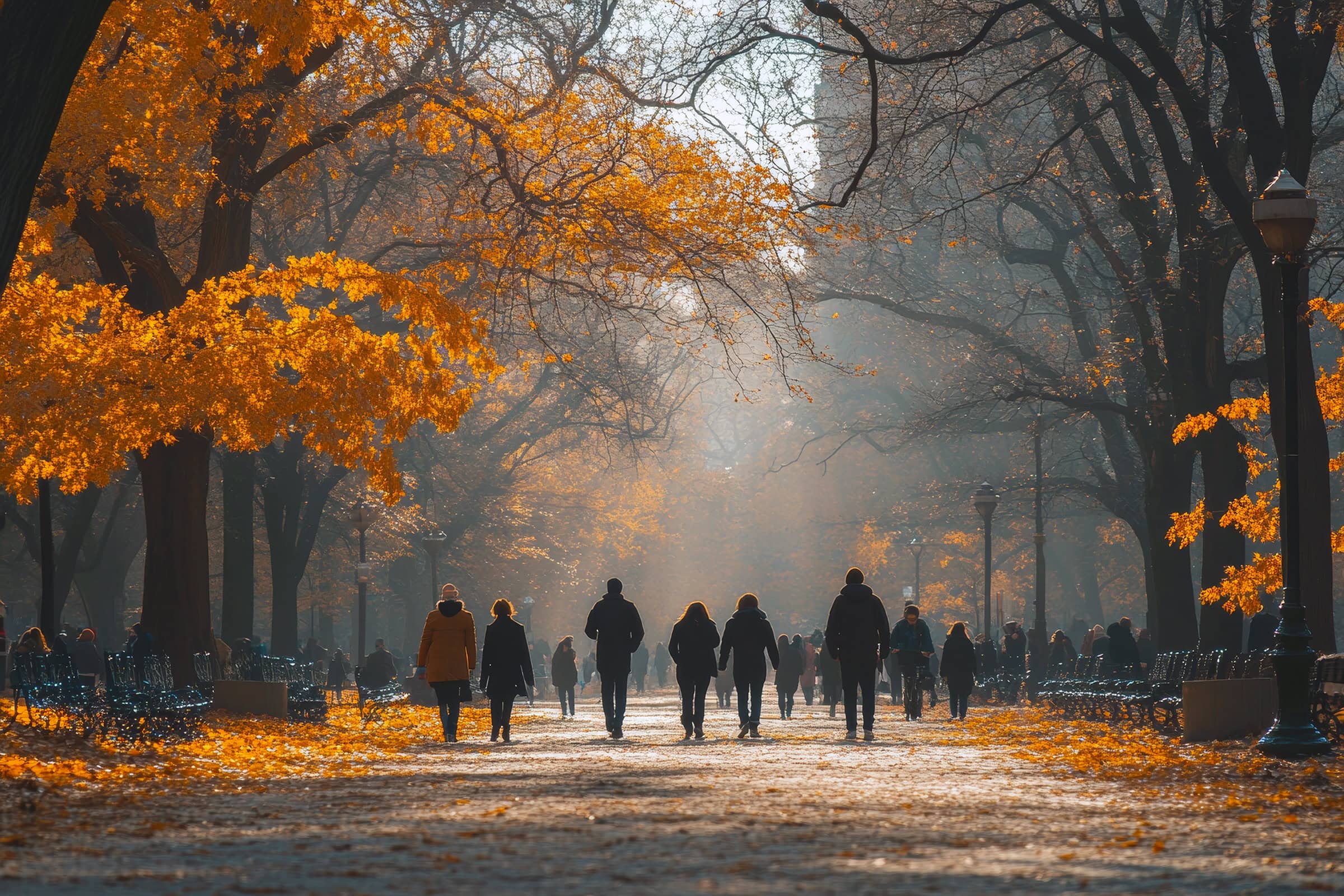 people-walking-in-the-park-fall Walking people in the park.