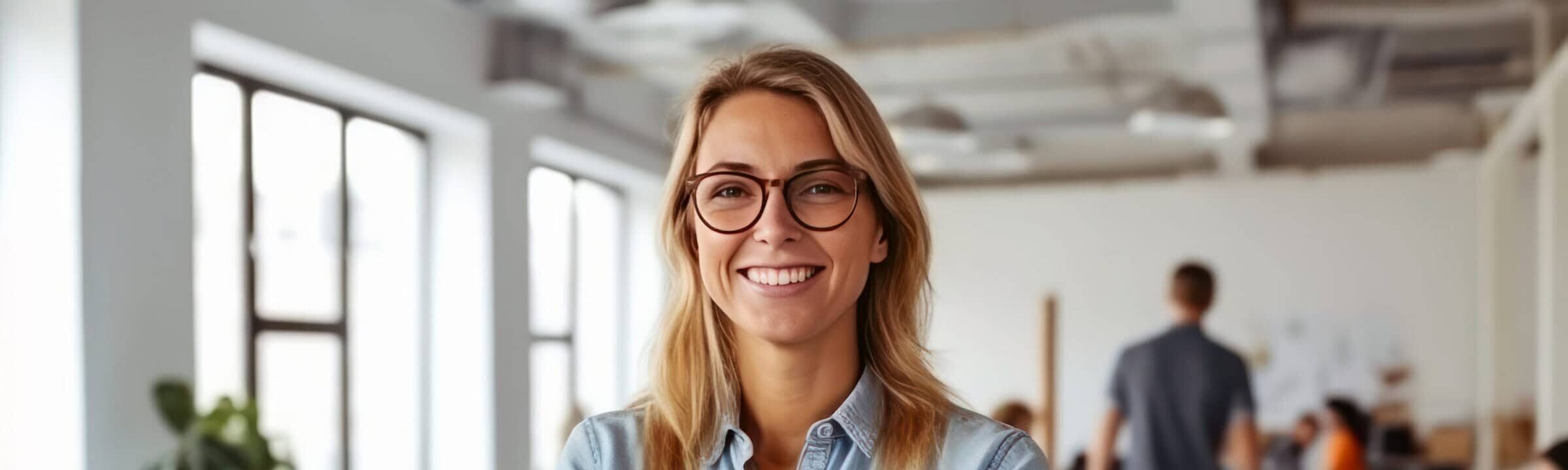 Smiling female landscape architect posing confidently in her office.
