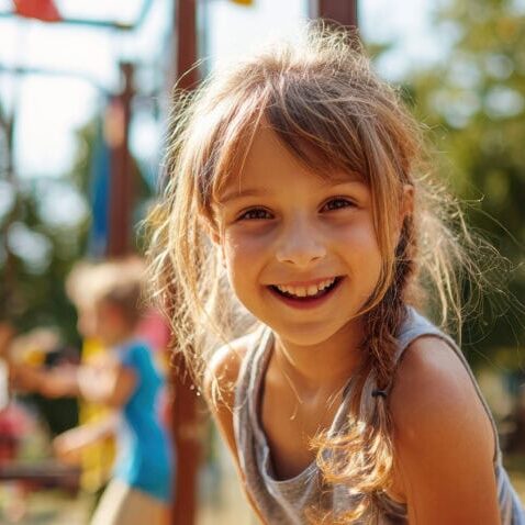 Group of children playing on colorful playground.
